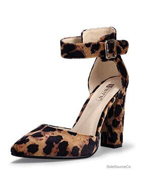 4" Block Heel Pumps Pointed Toe Ankle Strap Dress Shoes Women's Cushioned Slip
